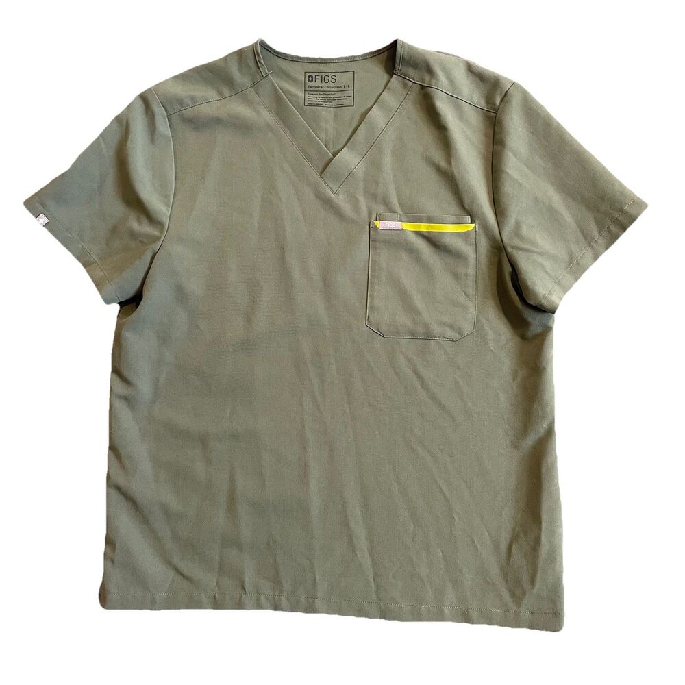 FIGS Technical Collection Olive Green V-Neck Medical Scrub Top Shirt Mens Large